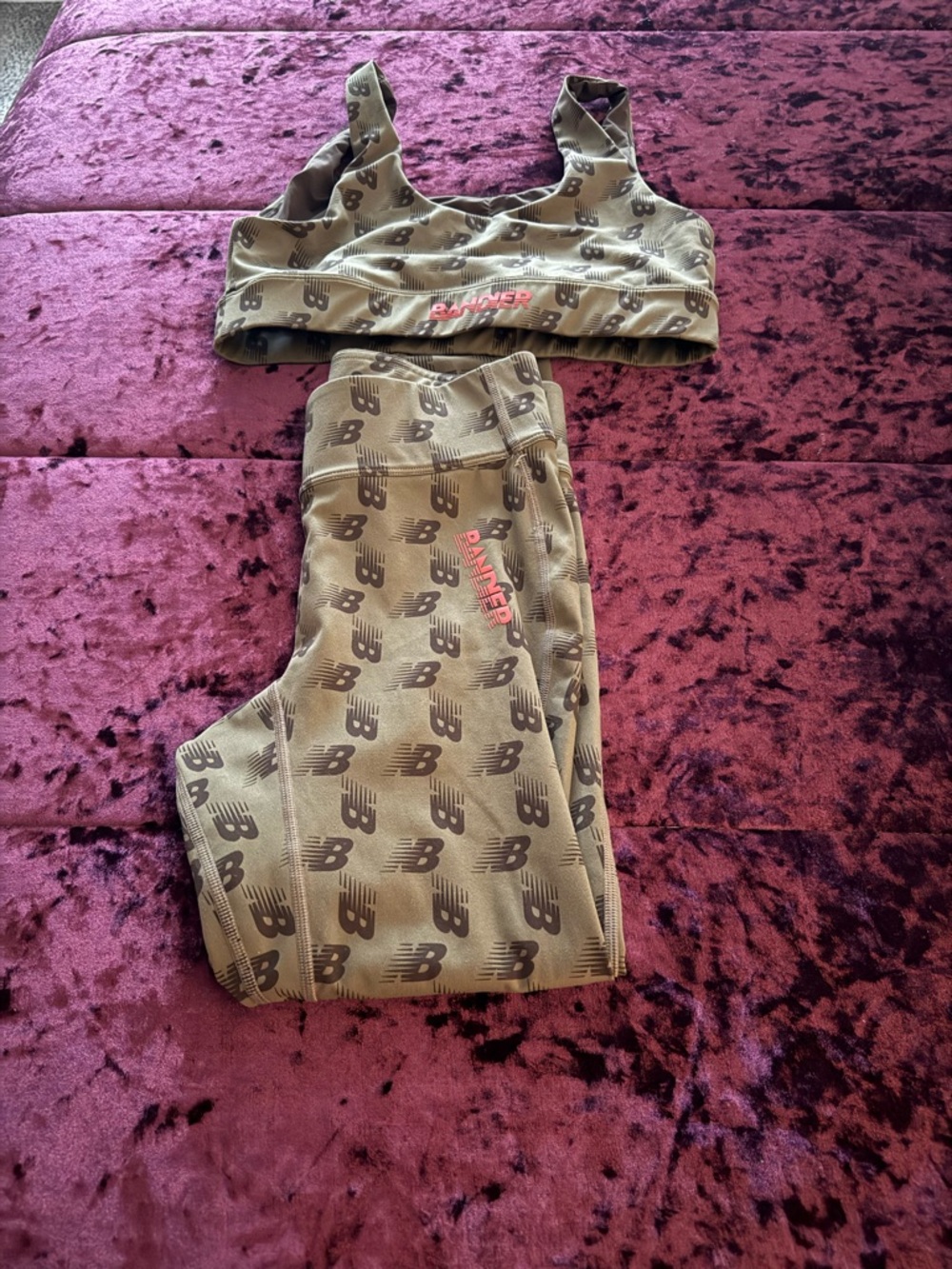 New Balance Olive Green Logo Tank Top & Leggings Set